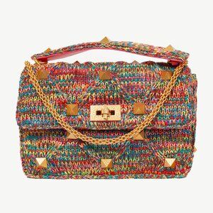 Valentino Garavani Roman Stud Pink Multi Crochet Shoulder Bag